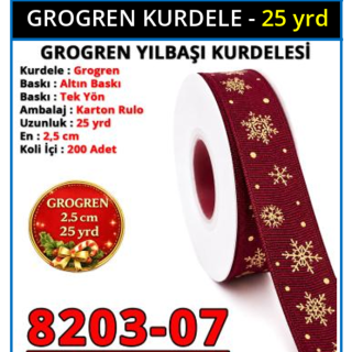 KURDELE-GROGREN2,5cm*25yrd-KAR TANESİ-[BORDO]