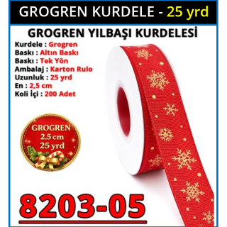 KURDELE-GROGREN-2,5cmx25yrd-KAR TANESİ-[KIRMIZI]