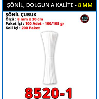 ŞÖNİL ÇUBUK- 8MM x 100ADET -[ BEYAZ ]