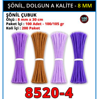 ŞÖNİL ÇUBUK- 8MM x 100ADET - [ RENKLİ ]