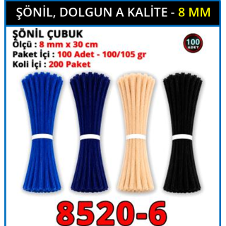 ŞÖNİL ÇUBUK- 8 MM x 100 ADET - [ RENKLİ ]